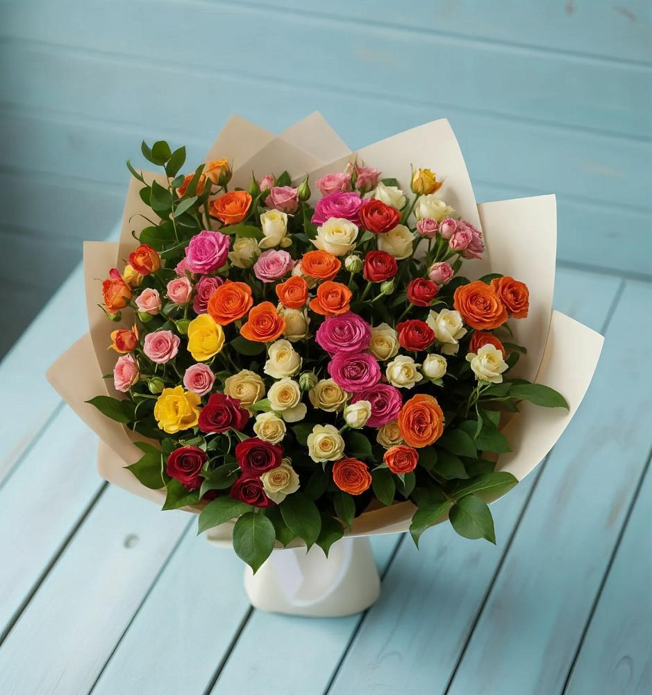 Букет Микс из разноцветных кустовых роз в Котовске