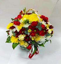 Цветочная композиция из Хризантемы и Розы в корзине в Котовске
