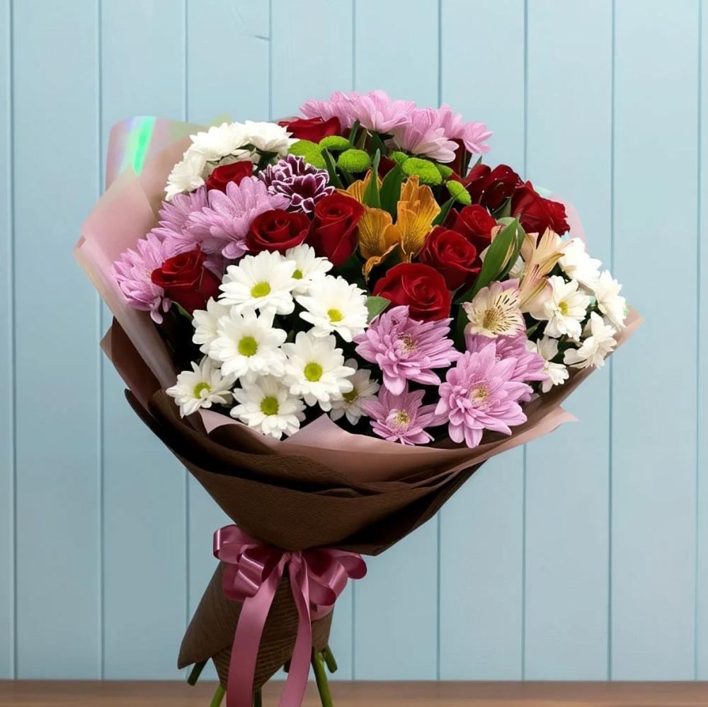 Букет цветов из: Розы, Хризантемы и Альстромерии в Котовске