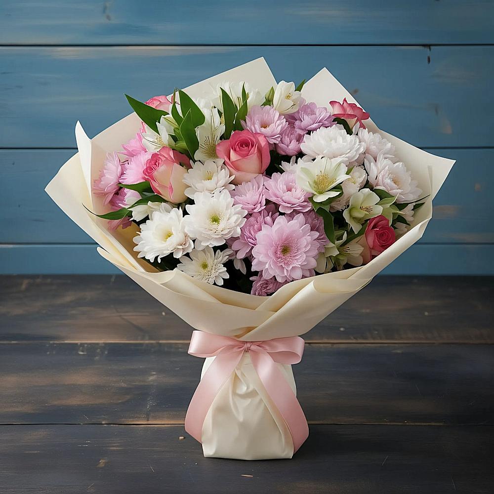 Букет цветов из: Хризантемы, Альстромерии и Розы в Котовске